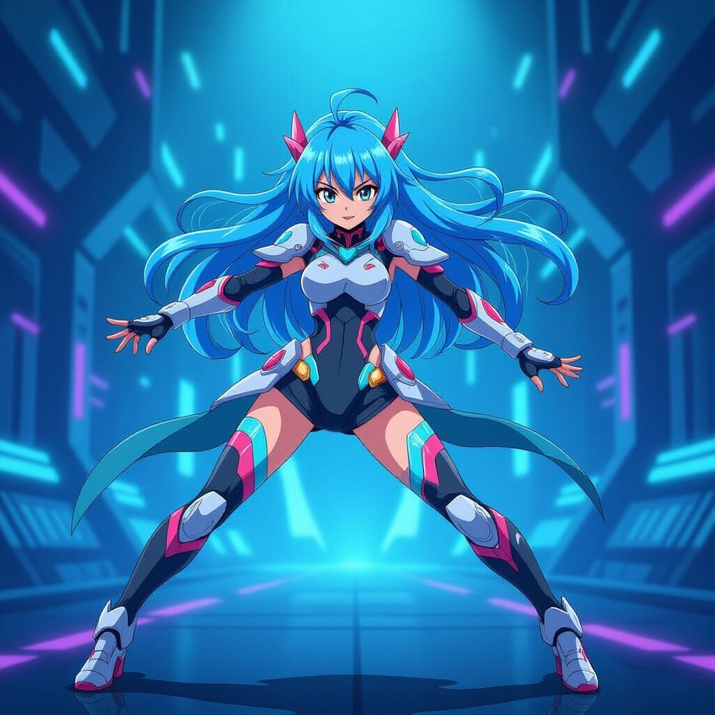 Dynamic Scandium Anime Character in Futuristic Setting