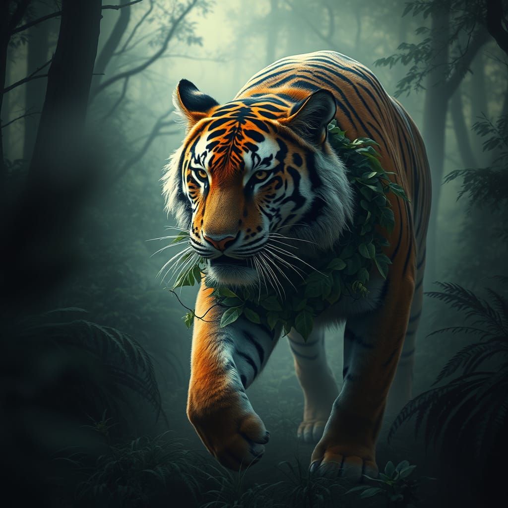 Majestic Tiger Roaming in Mystical Forest