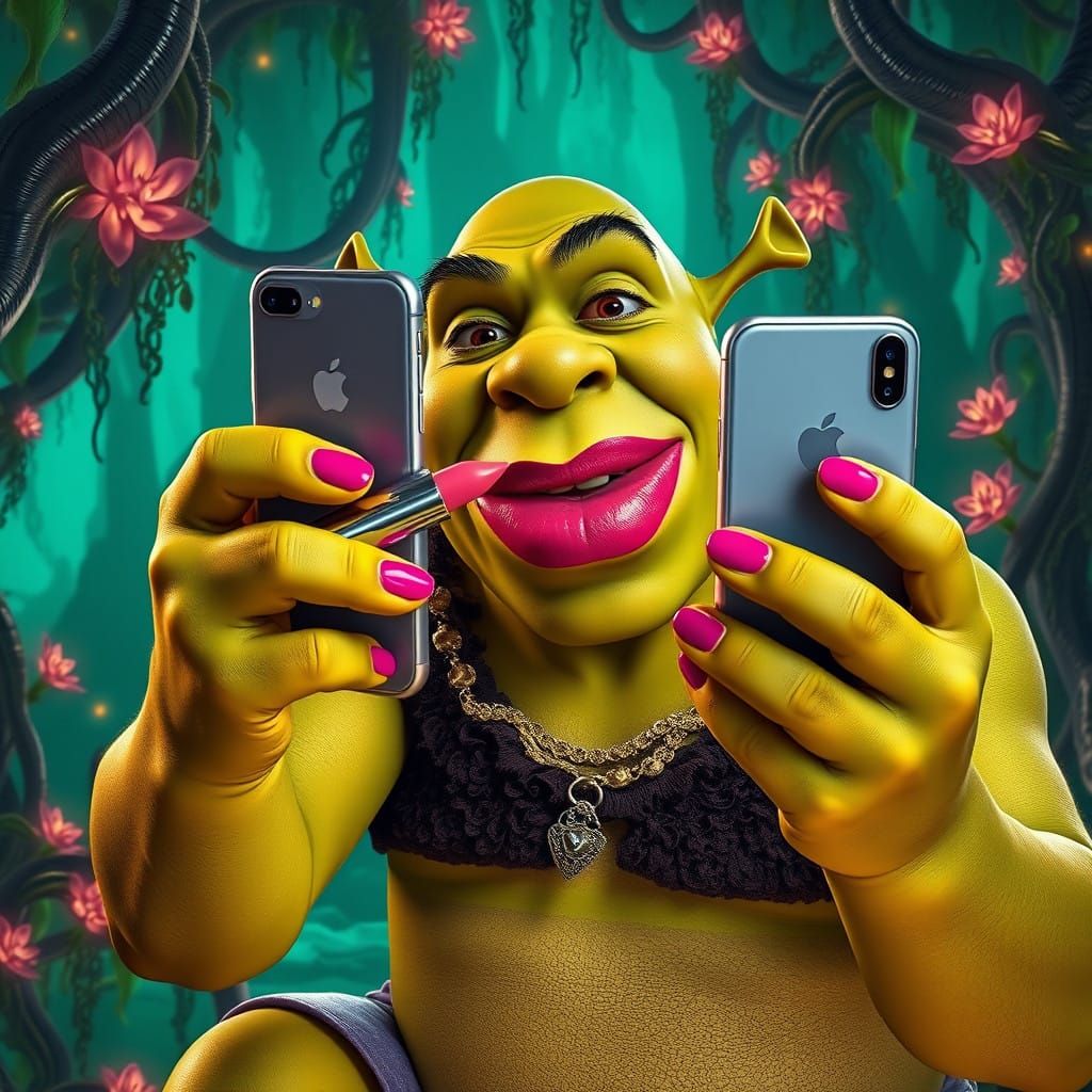 Shrek Takes a Glamorous Swamp Selfie in Vibrant Colors