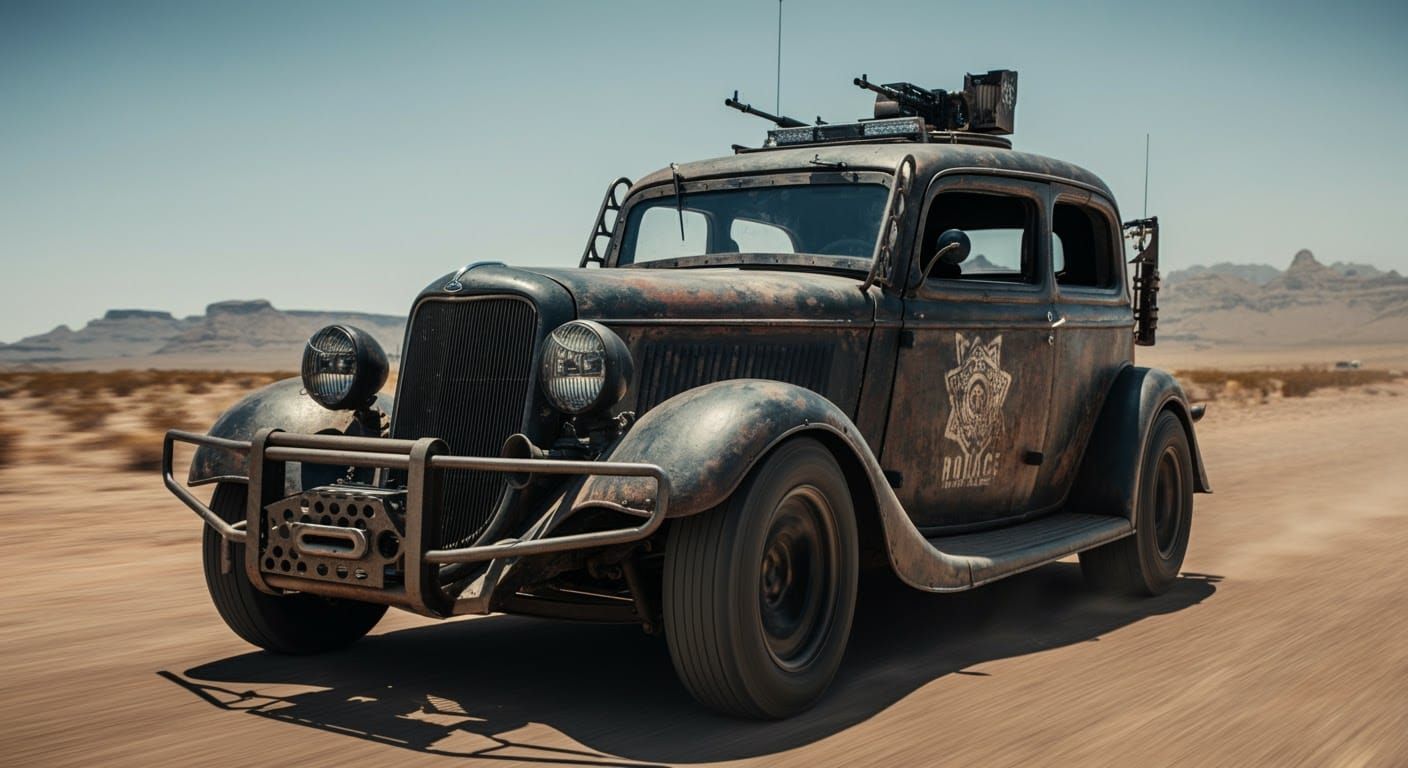 Cyberpunk Armored 1934 Ford Sedan in Desert