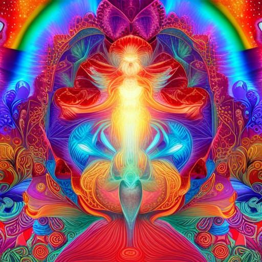 Holographic Cosmic Illustration in Pablo Amaringo Style