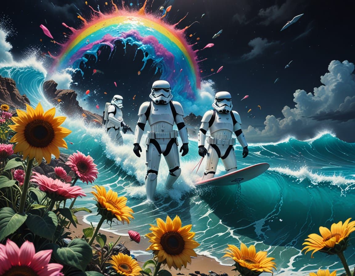Stormtroopers Ride Moonlit Waves Under Starry Skies