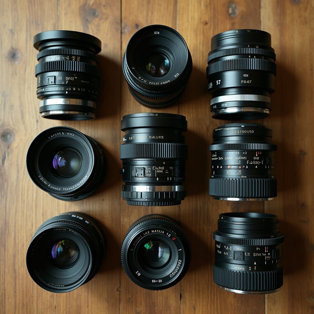 Vintage Camera Lenses Flat Lay Photography