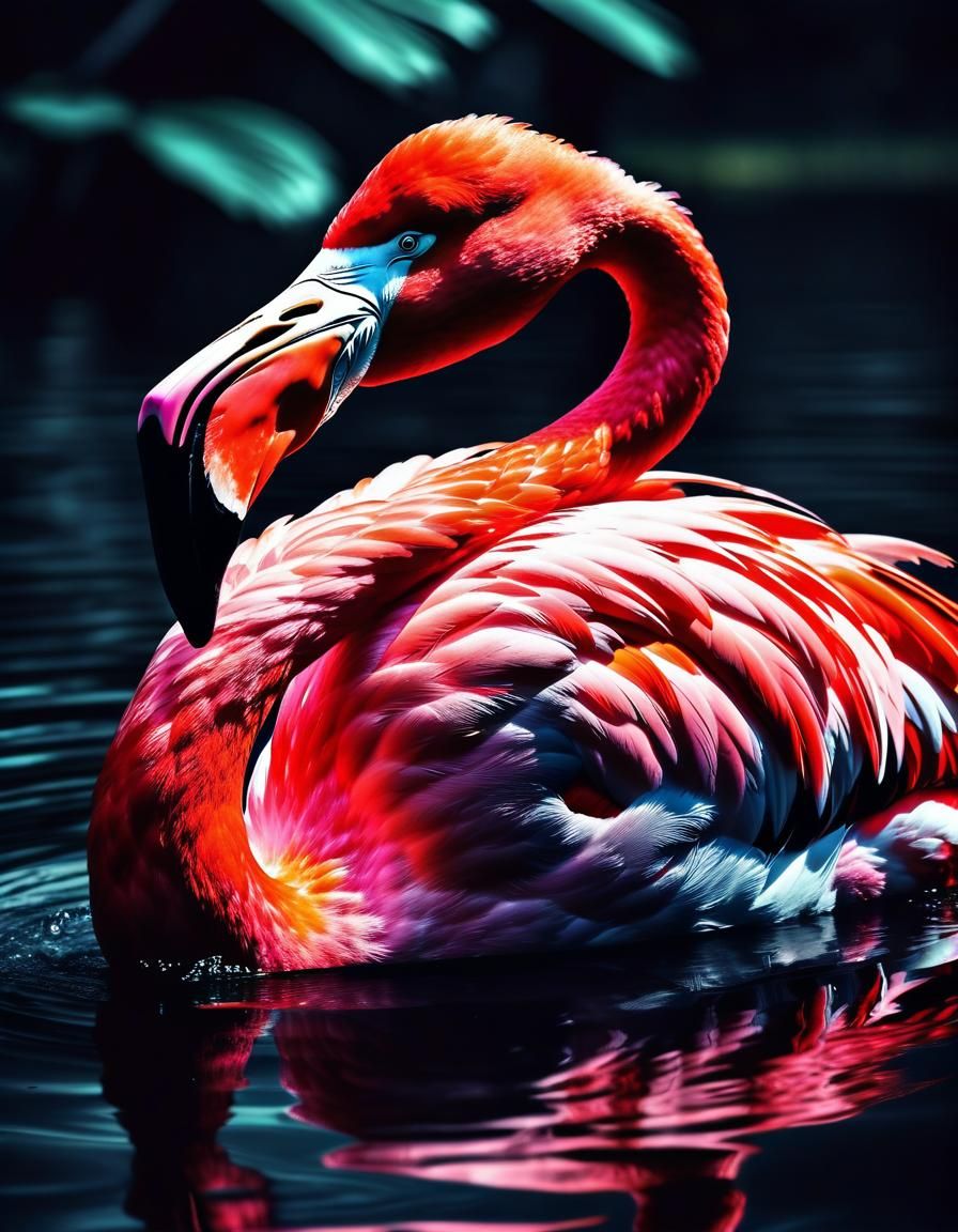 Pink Flamingo in Water: Photorealistic Digital Painting