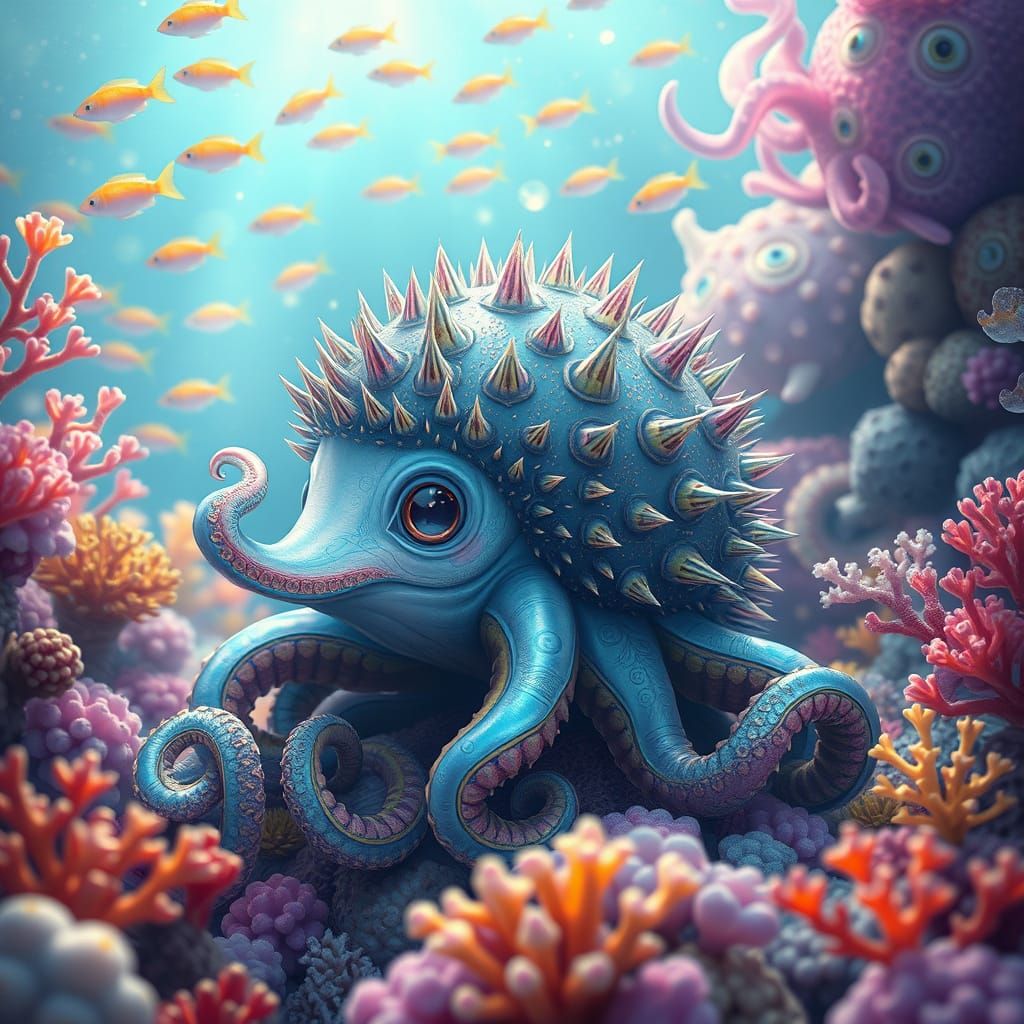 Whimsical Oceanic Hybrid in Iridescent Dreamscapes