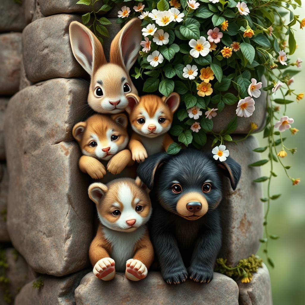 Adorable Baby Animals Peeking From Behind Wall