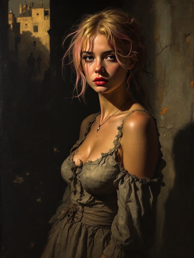 Pin-Up Woman in Austere, Dramatic Style