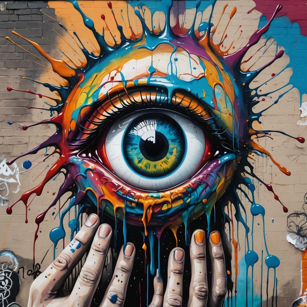 Surreal Graffiti Art: Clawed Hand and Eyeball