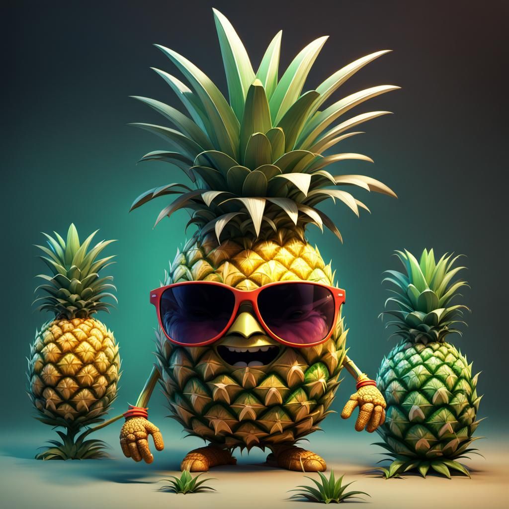 Pineapple Character with Sunglasses in Pixar Style