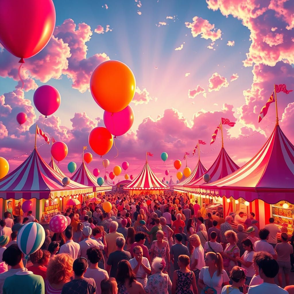 Whimsical Carnival Dawn in Hyperrealistic Digital Art