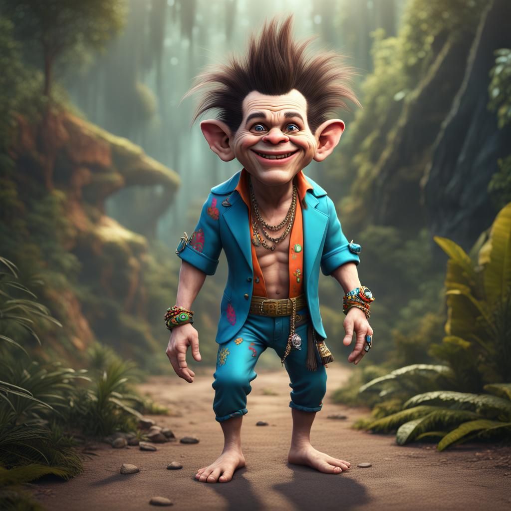 Hyperrealistic Ace Ventura as Cute Troll