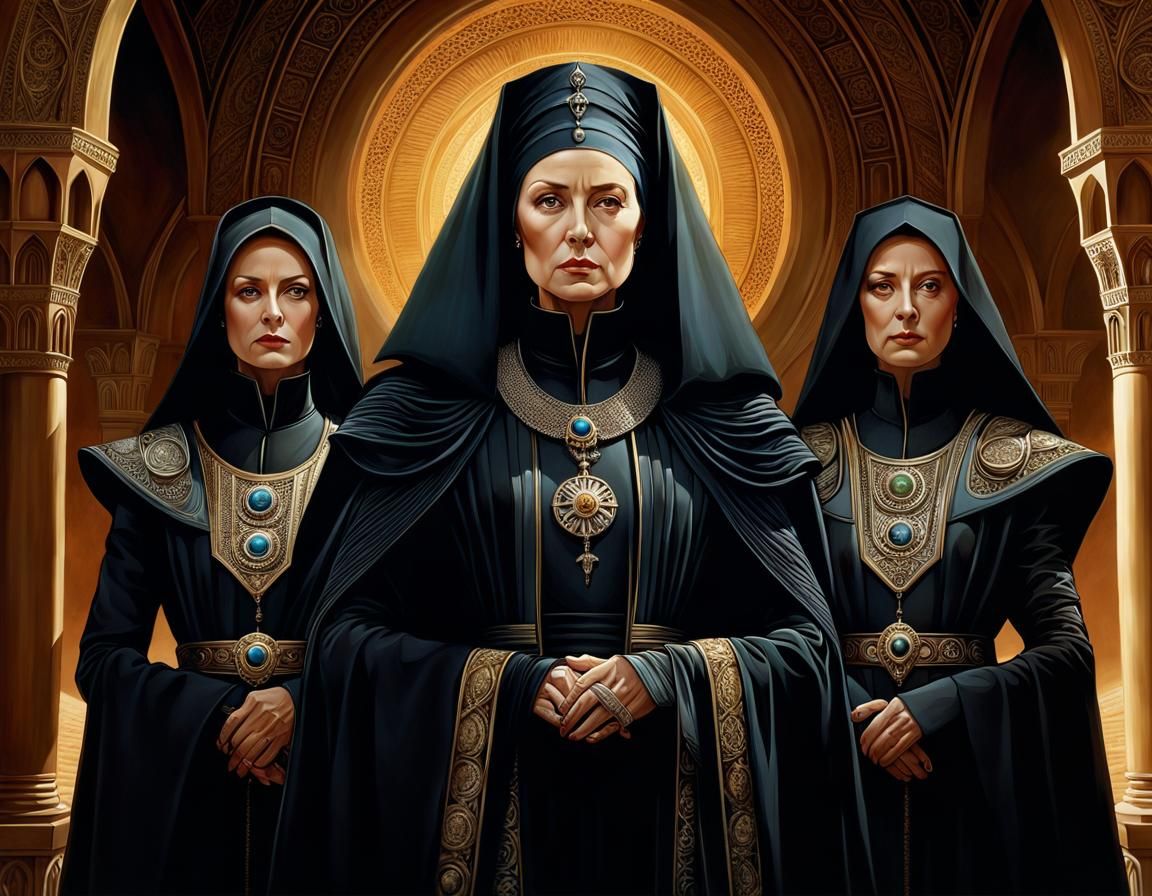 Bene Gesserit Women: Hyperrealistic Fantasy Illustration