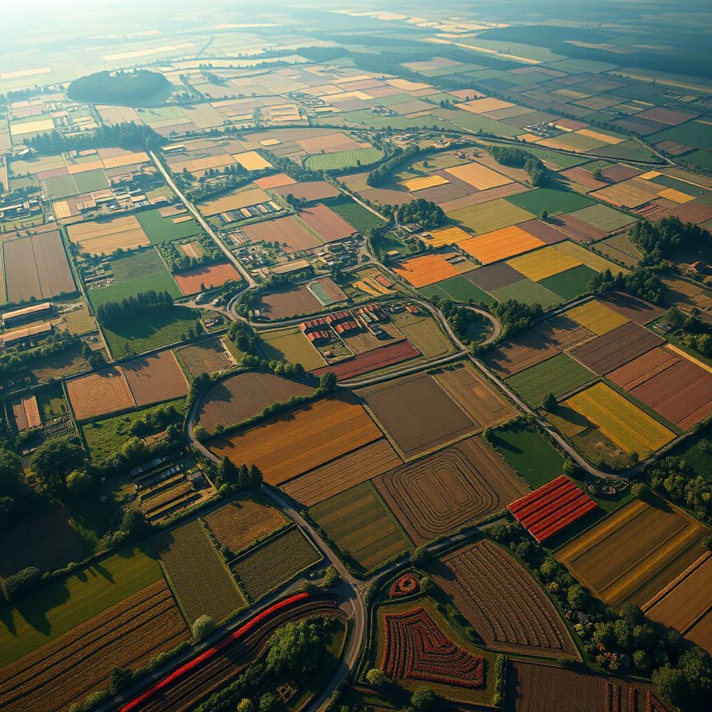 Aerial Farmland Landscape in Detailed Matte Painting Style