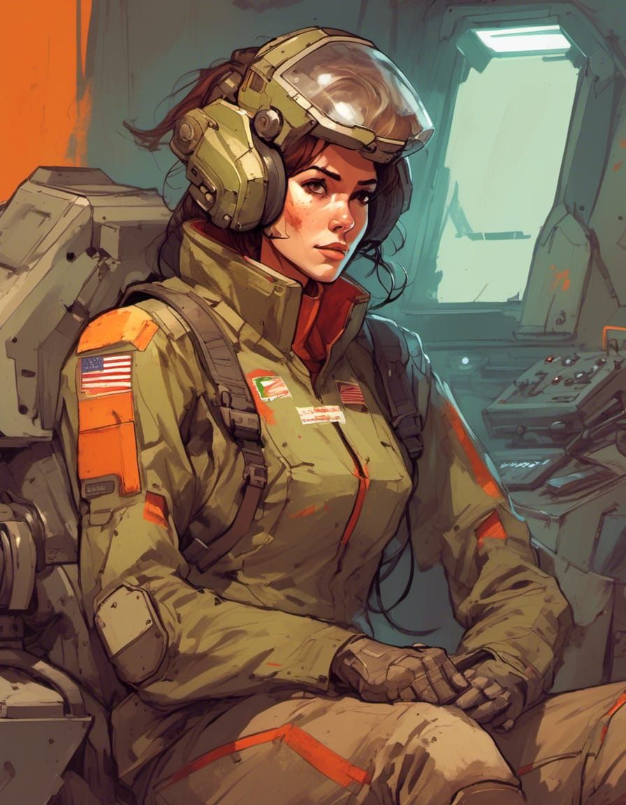 Gundam Mechanic Relaxing in Gritty Comic Style