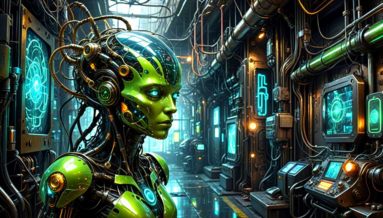 Toxic Cybernetic Ocean Labyrinth in Baroque Techno-Fantasy S...