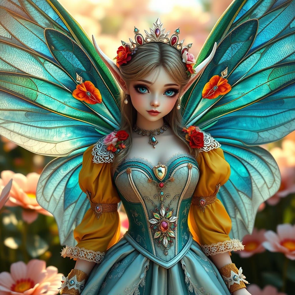 Fairy Goddess with Gemstone Wings in Anime Style