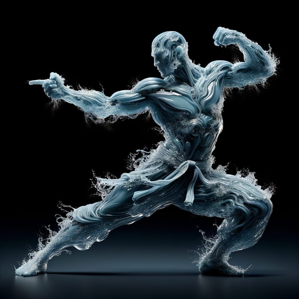 Water Martial Arts Expert in Kung Fu Pose