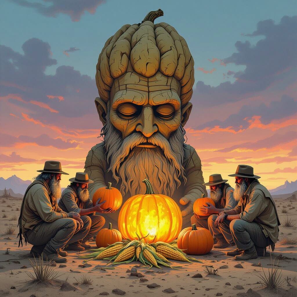 Breadfruit Deity Worship Under Twilight Sky