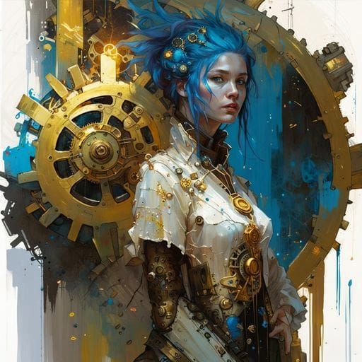 Golden Clockwork Girl Portrait in Sci-Fi Style