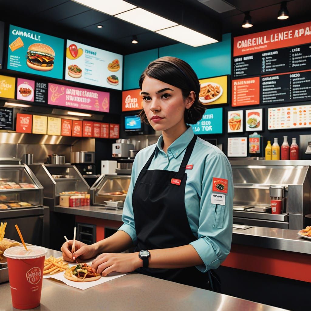 Efficient Fast Food Worker in a Bright Modern Diner