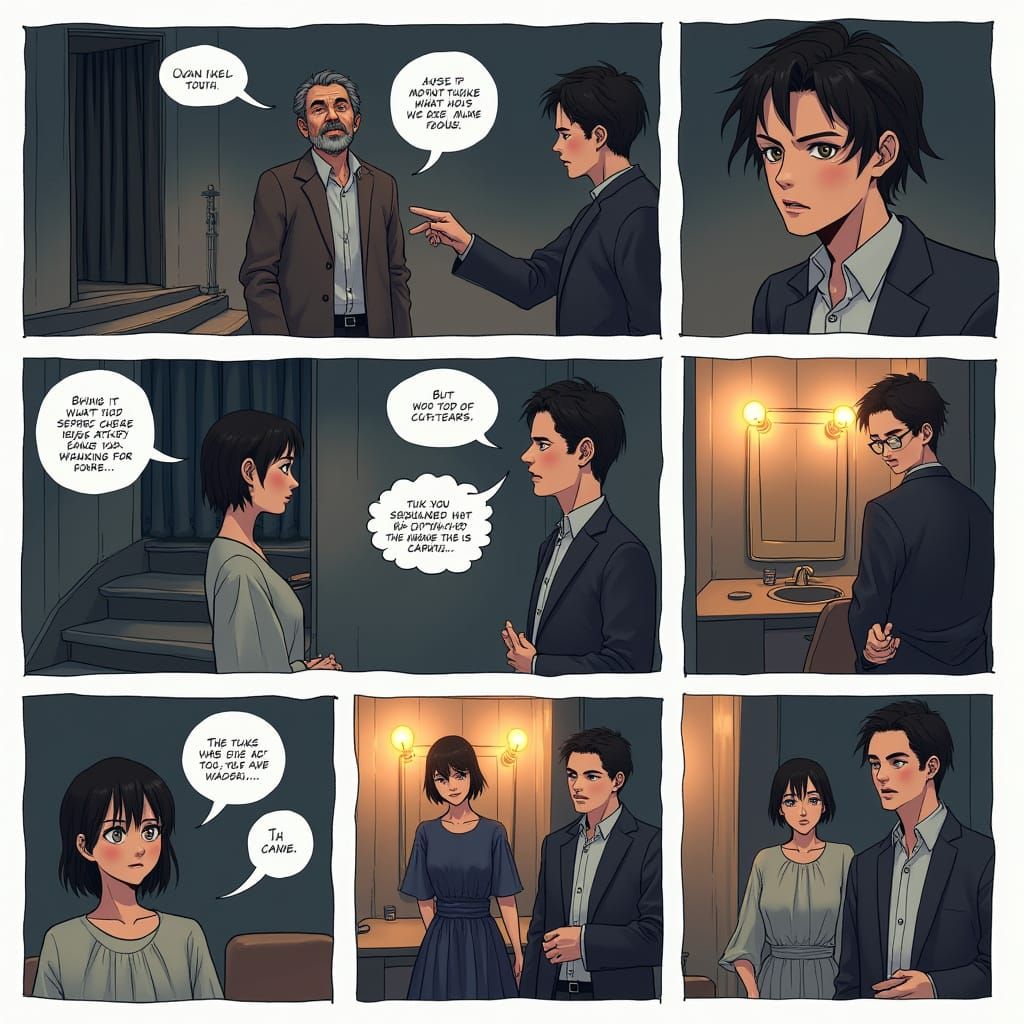 Manga-Inspired Six-Panel Comic Page with Cel-Shaded Characte...