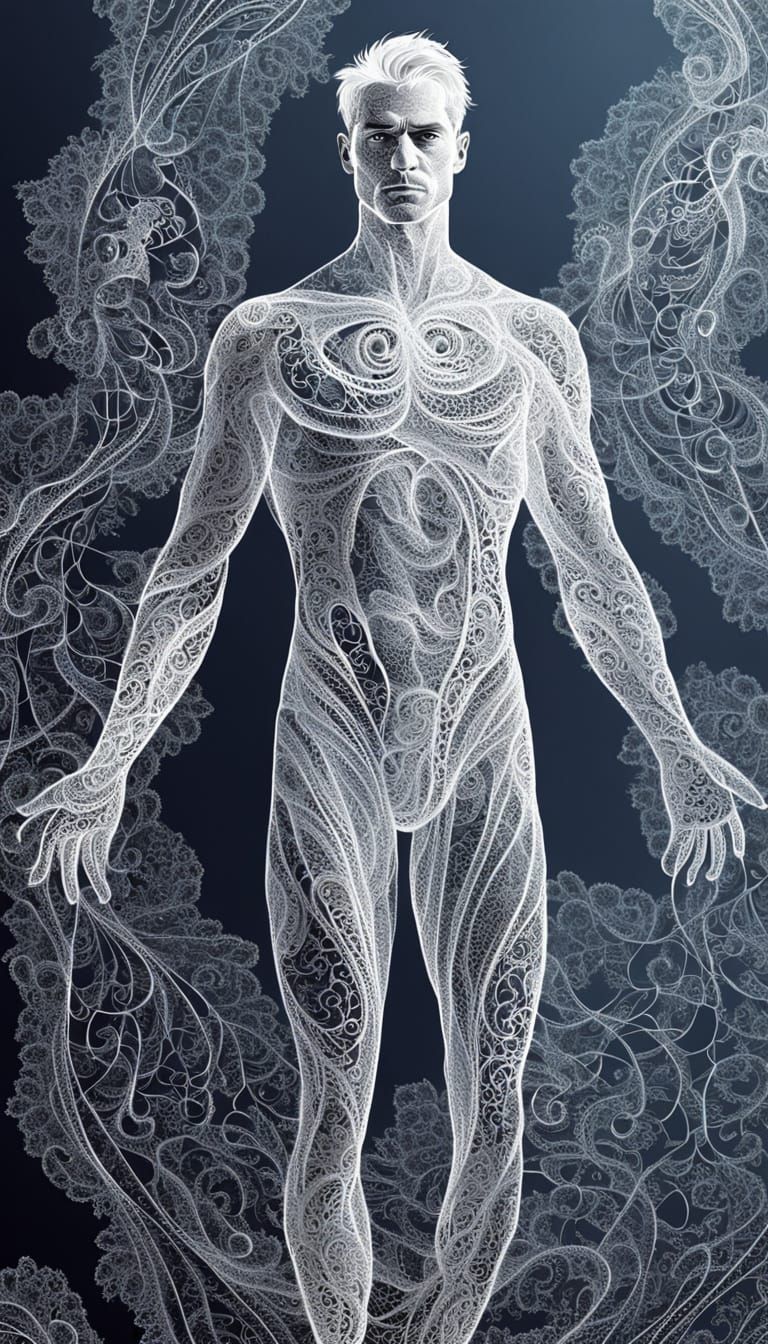 Brutal Young Man in White Threads, Vector Lace Art