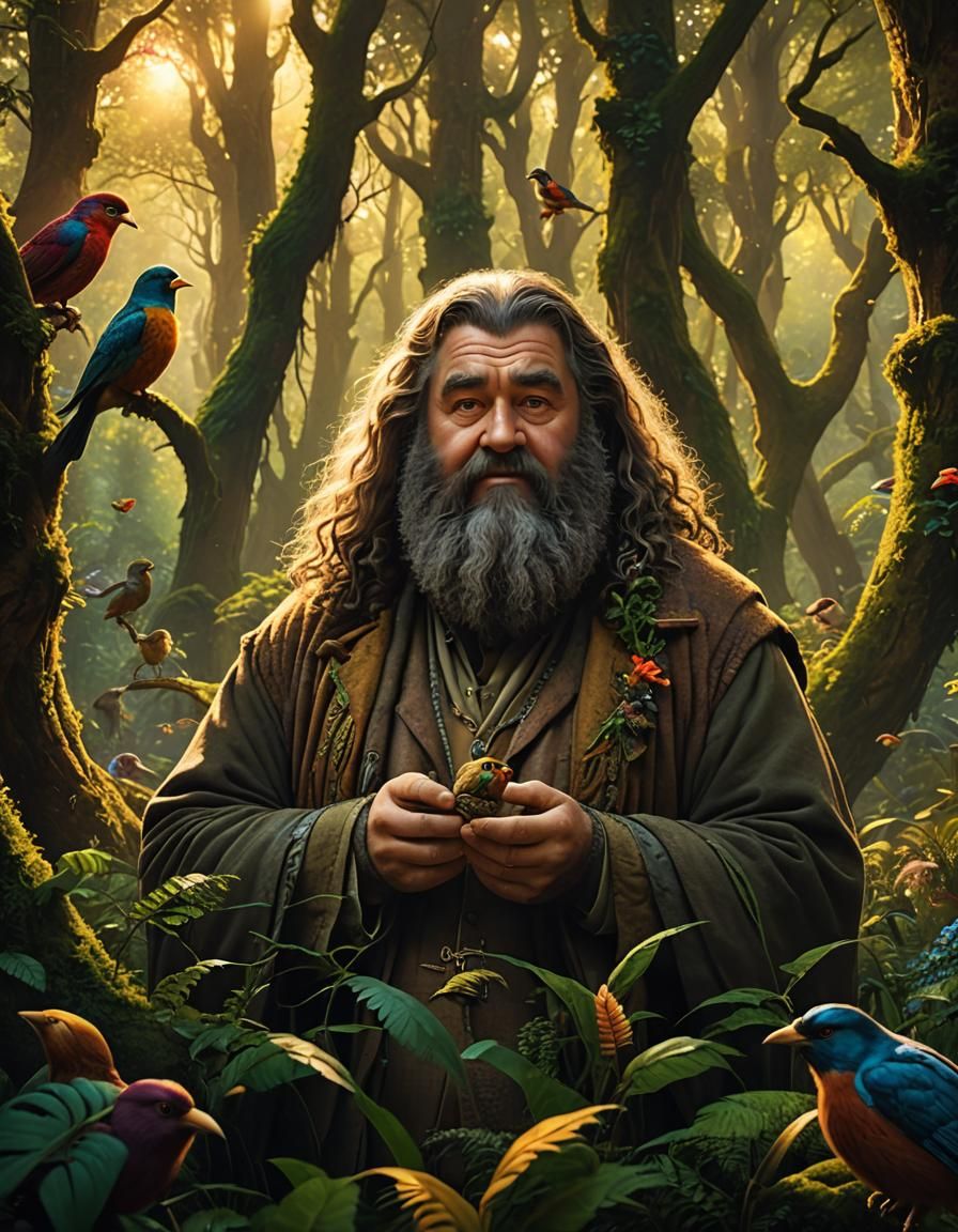 Gentle Giant in Mystical Forest: Digital Matte Painting