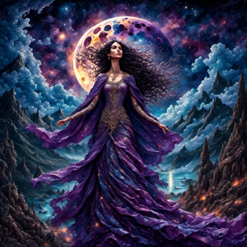 Hindu Moon Goddess Praising the Blue Moon as Astral Art