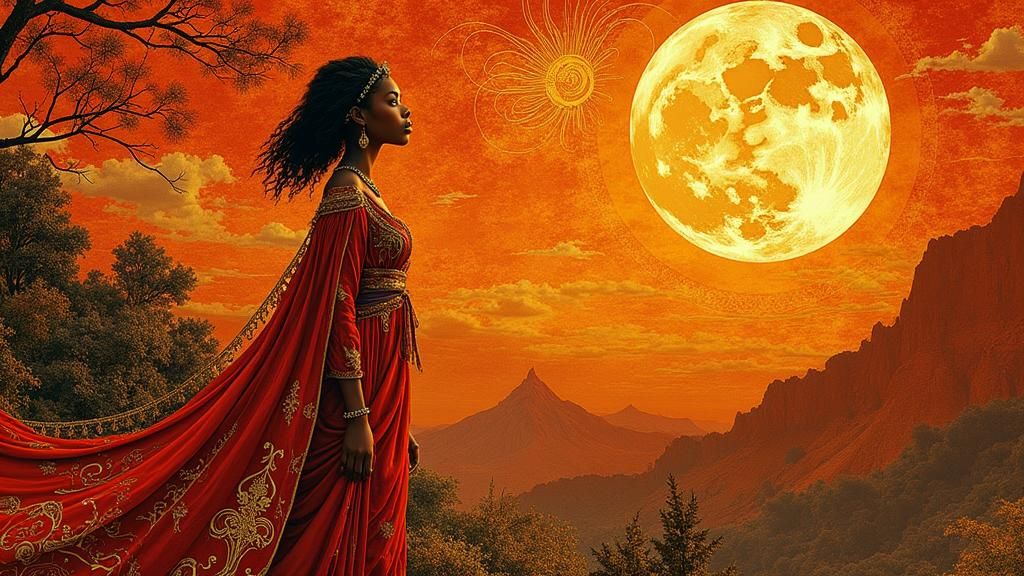 Art Nouveau Portrait of Woman Gazing at Moon