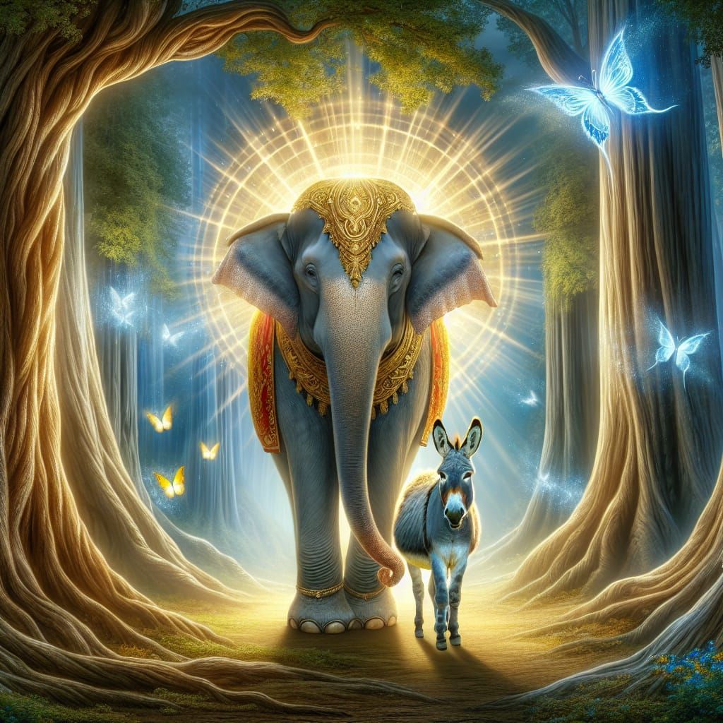 Divine Elephant and Donkey in Glade