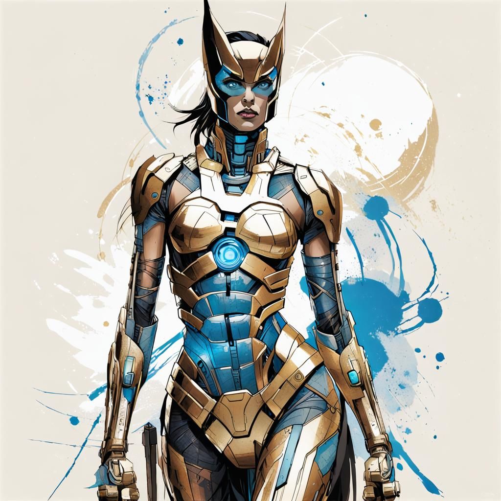 Samurai Wolverine in Biomechanical Comic Style