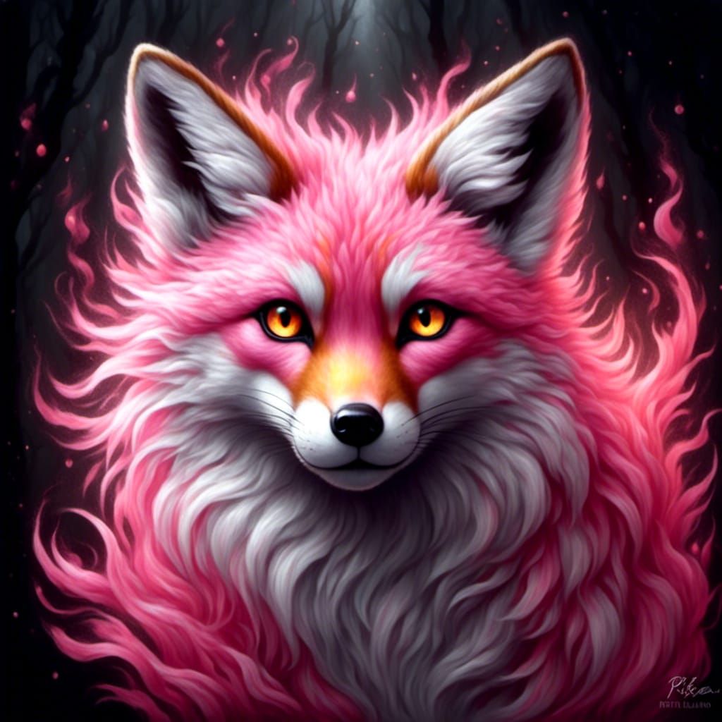 Flaming Pink Fox with Prismatic Eyes