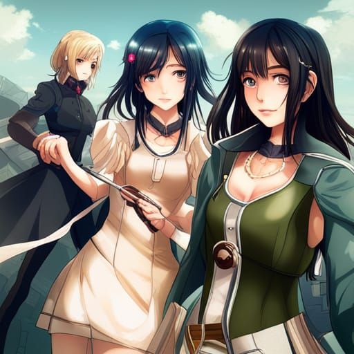 Anime Style Rendering of Three Figures