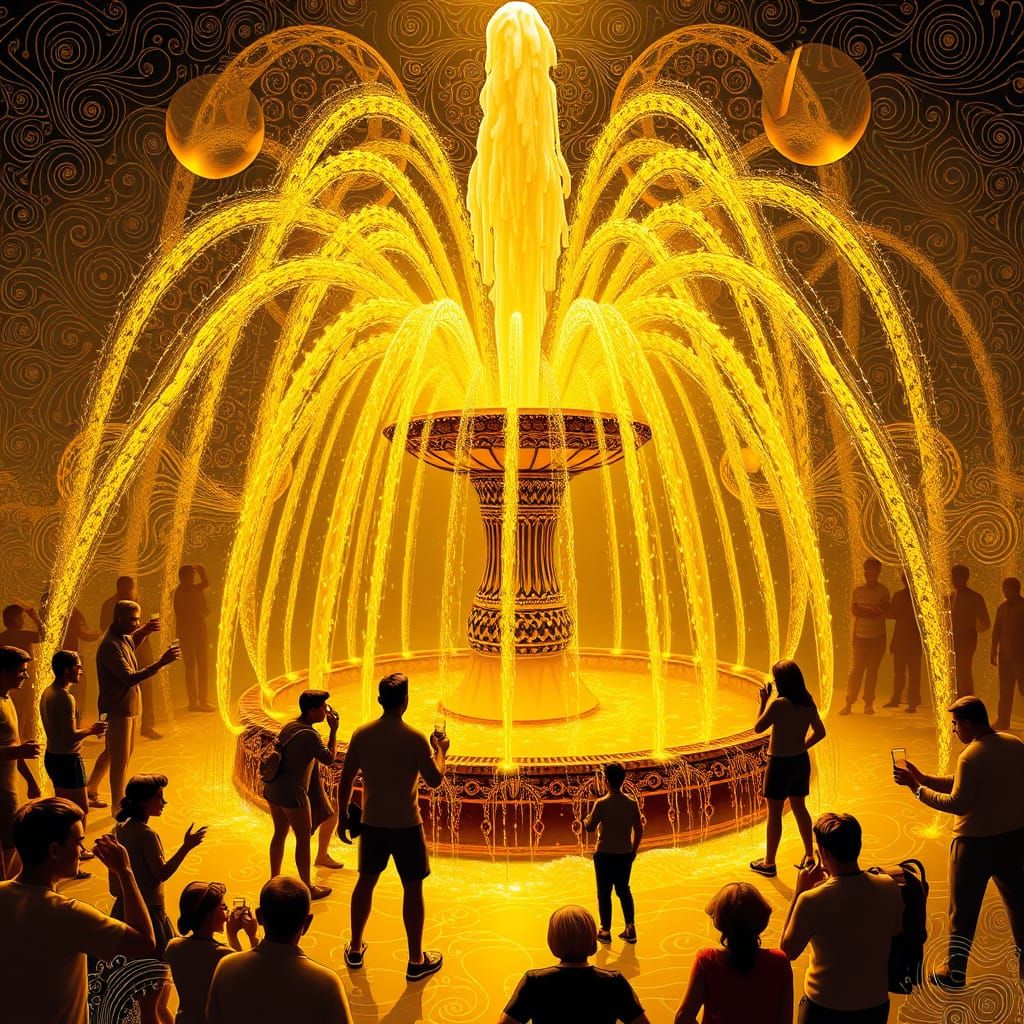 Golden Beer Fountain in Abstract Fractal Style