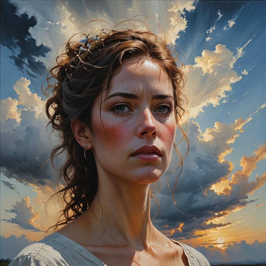 Dissolving Woman: Realistic Oil Painting with Synthetic Elem...