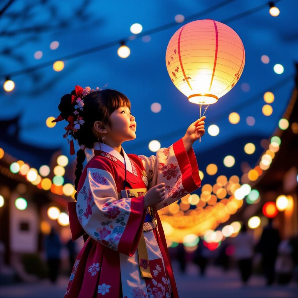 Korean Child's Glowing Balloon, Photorealistic Style