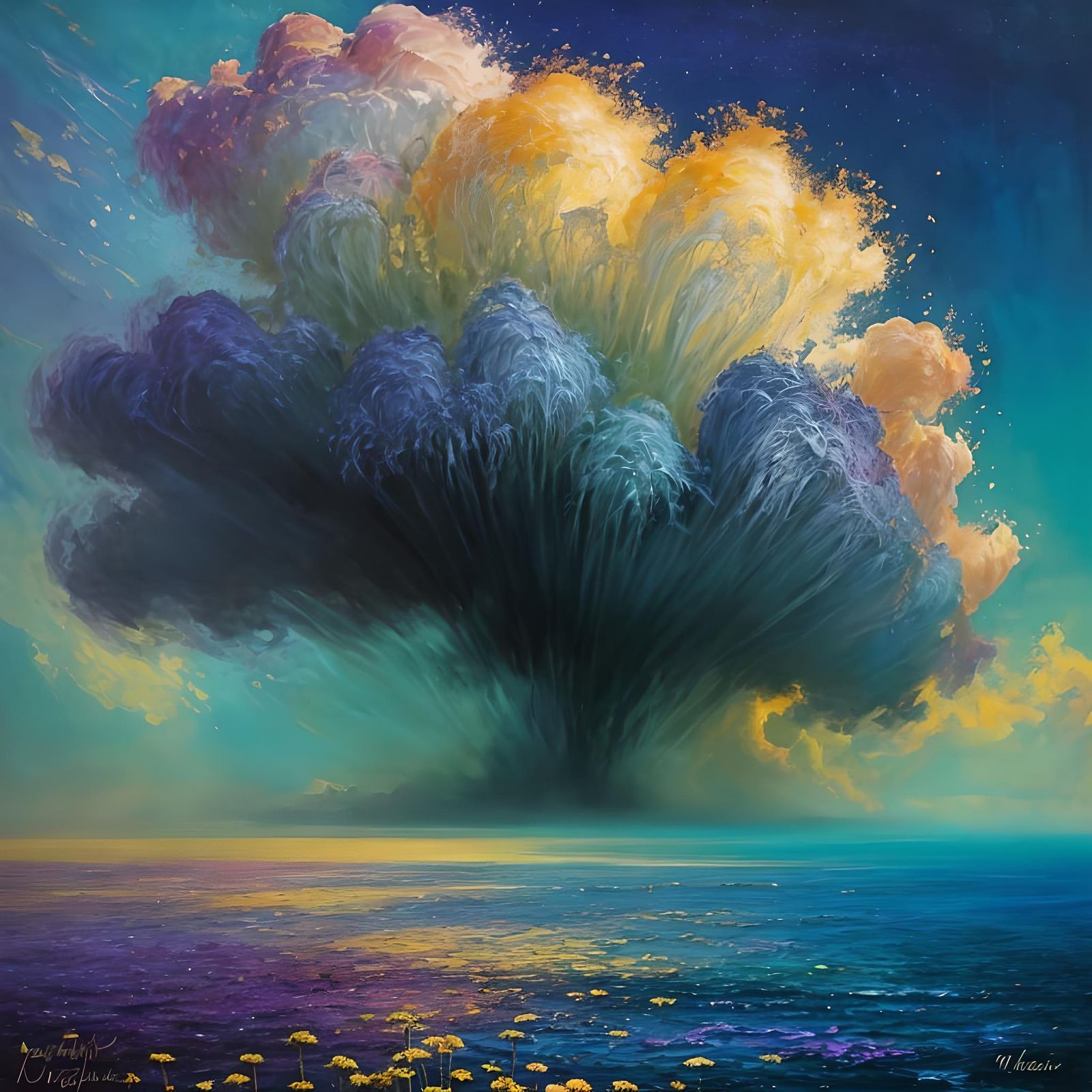 Romantic Flowers in Impressionistic Storm Clouds