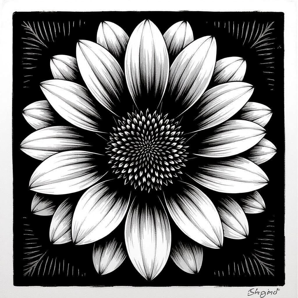 Photorealistic Grayscale Flower Portrait with Dramatic Light...