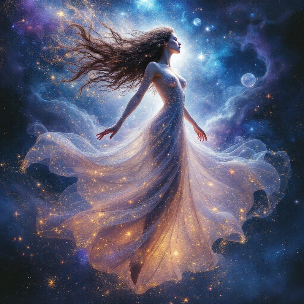 Celestial Woman Dancing in the Cosmos