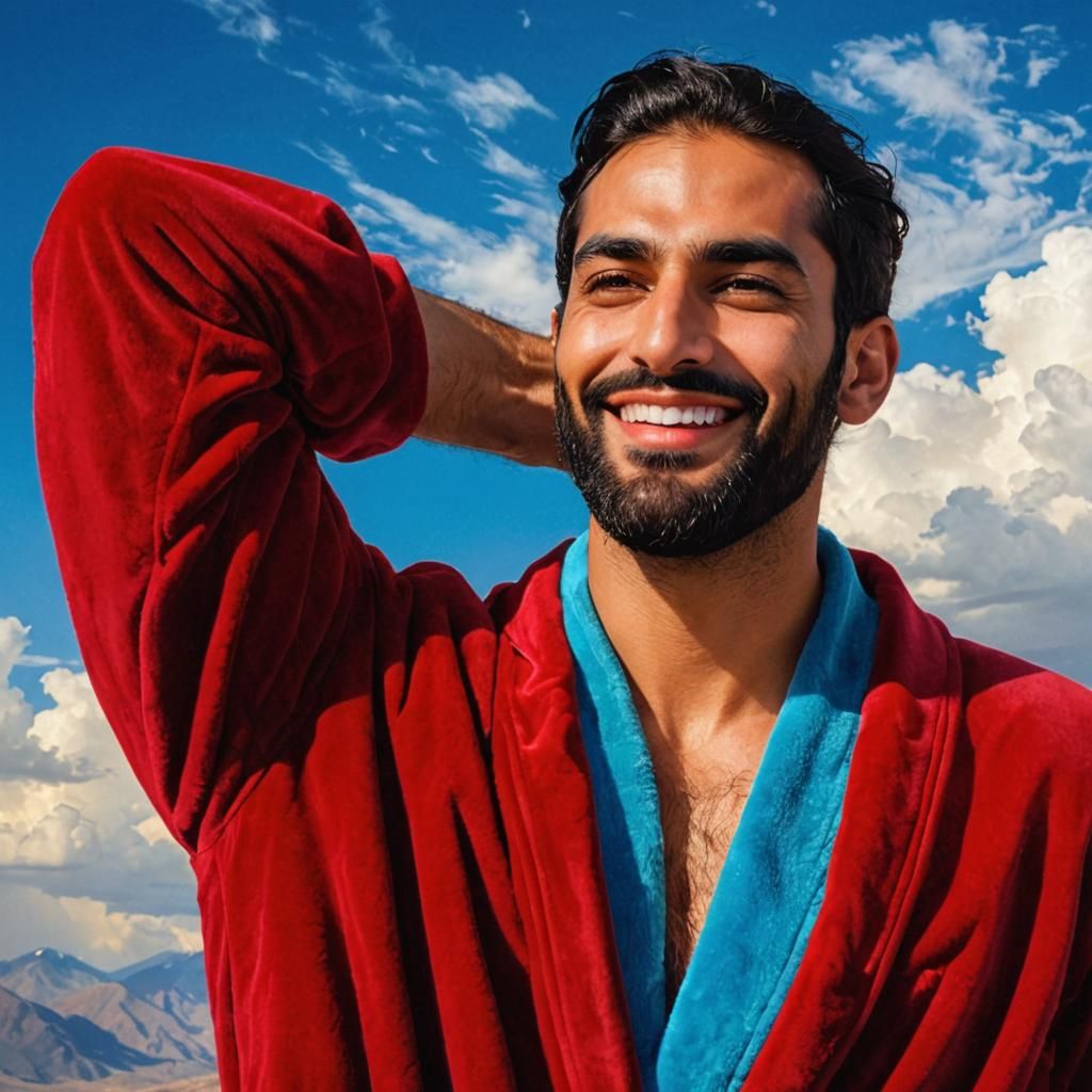 Neo-Expressionist Portrait of Smiling Man in Red Robe