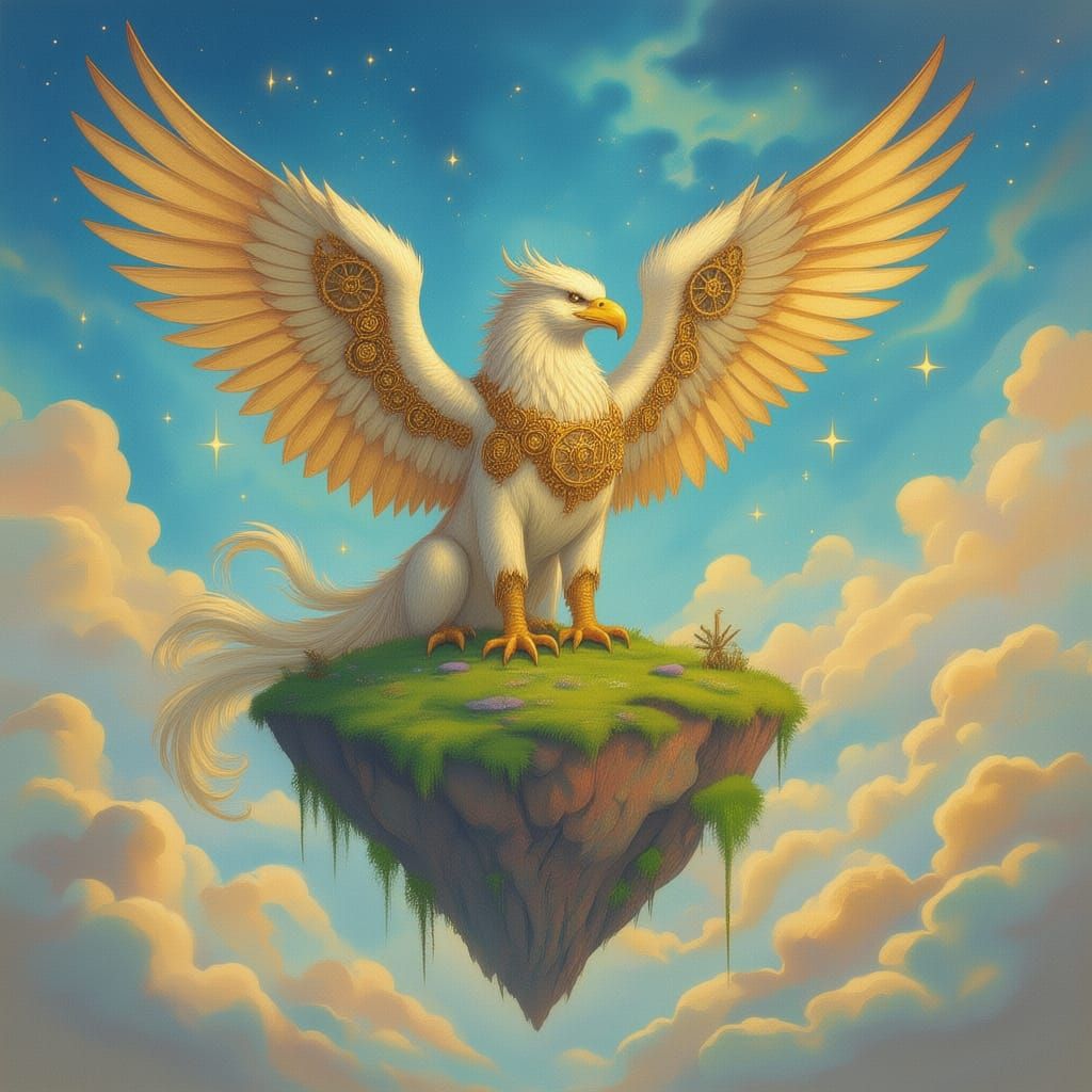 Majestic Clockwork Griffin on Floating Island