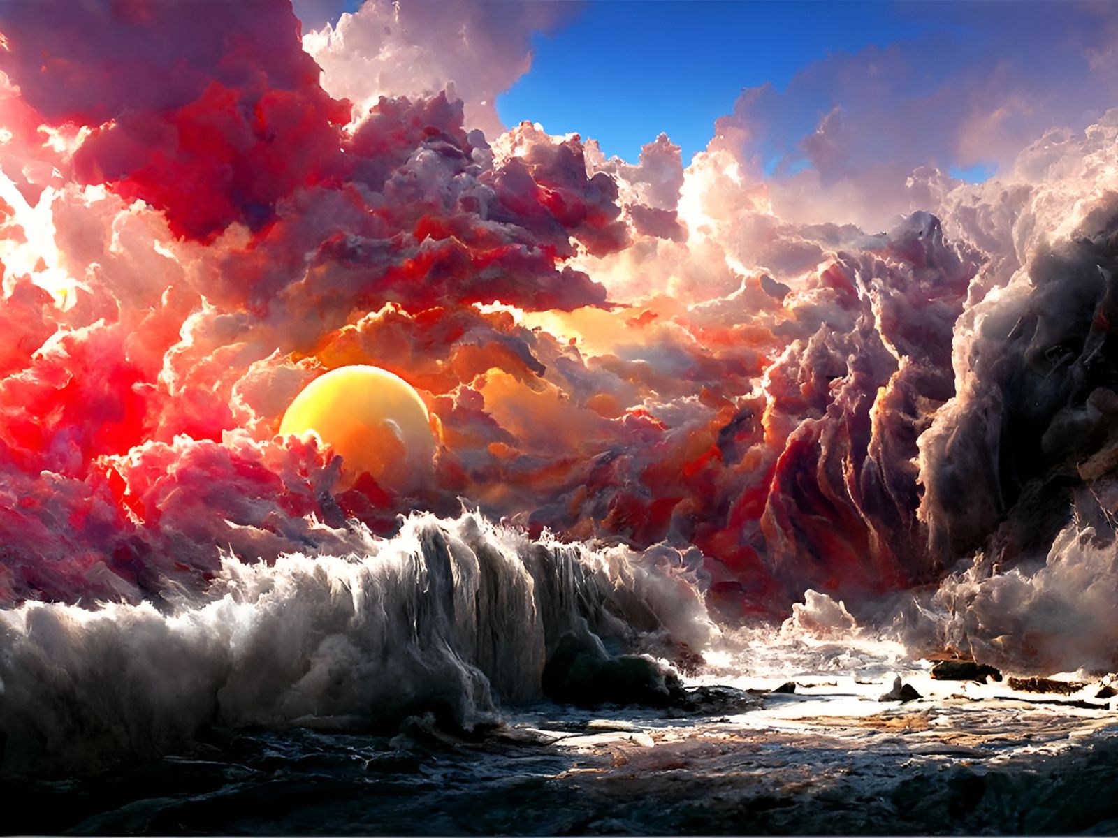Turbulent Ocean Storm at Night, Hyperrealistic Rendering