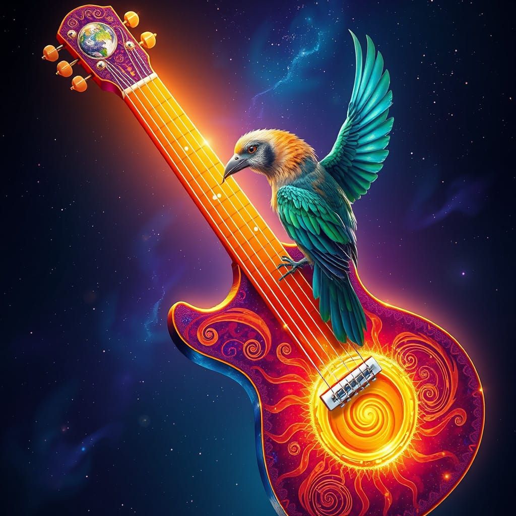 Cosmic Guitar Serenade in Dreamlike Realism