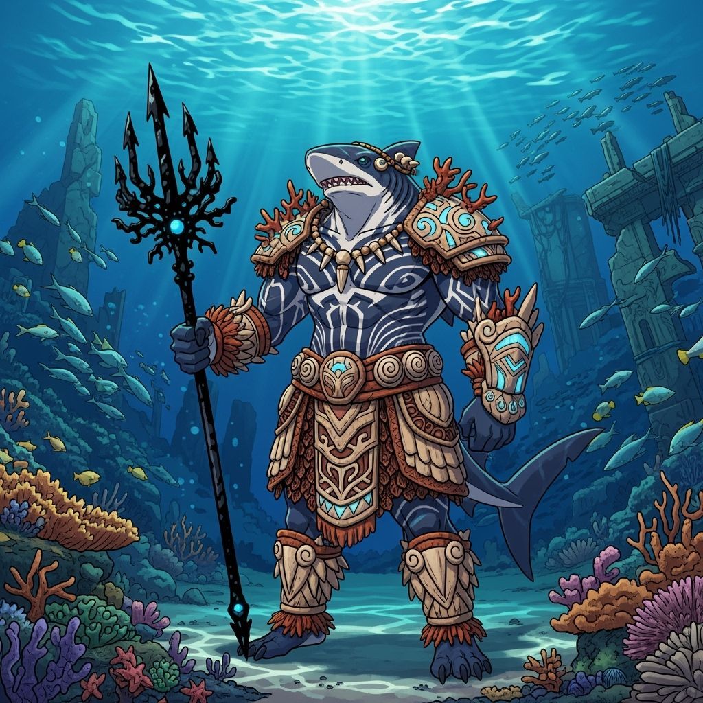 Sharkfolk Warrior in Vibrant Manga Style