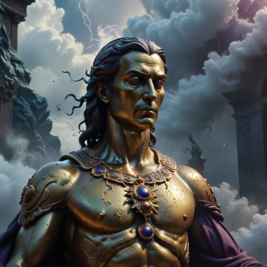 Ethereal Statue Rises from Whirling Vortex in a Cyberpunk-In...