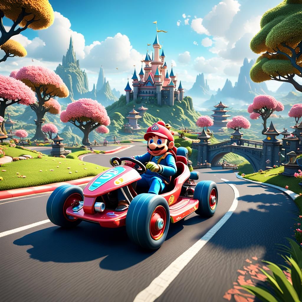 Mario Go-Cart Race with Princess Peach in 3D