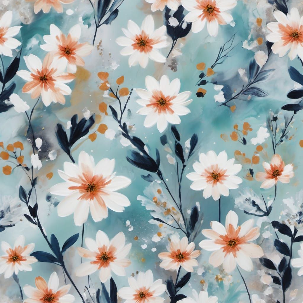 Abstract Floral Painting of Porcelain Ash Christalle