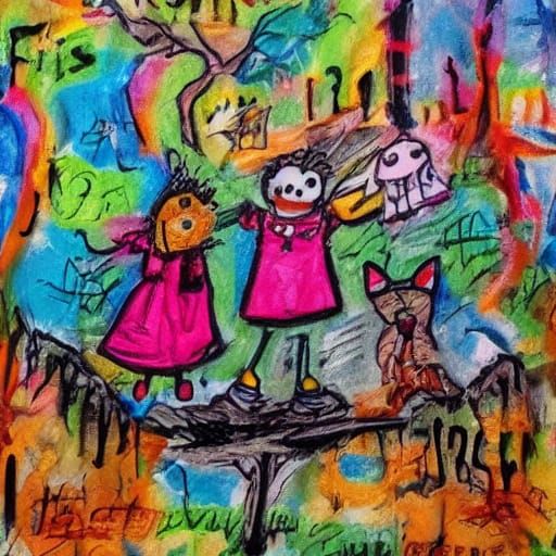 Whimsical yet Haunting Crayon Artwork on Worn Paper