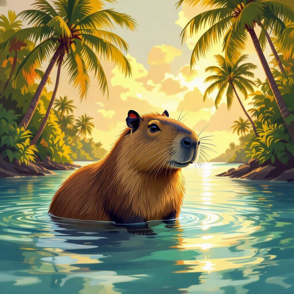 Capybara in Maldives Paradise: Digital Painting