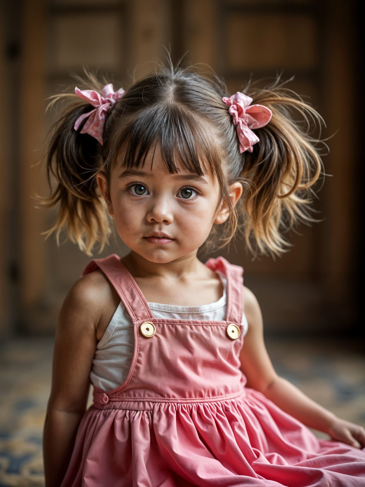 Young Girl in Pink Pinafore, Studio Portrait